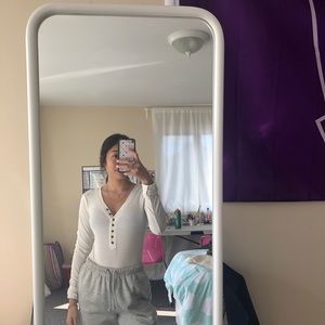 White ribbed Henley bodysuit